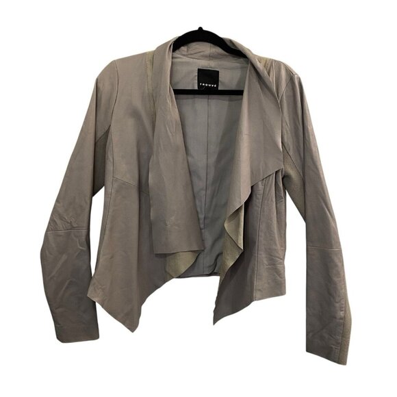 TROUVE Women Leather Moto Jacket Sz L Gray Open Front Soft Casual Timeless 64-9 - Picture 1 of 9
